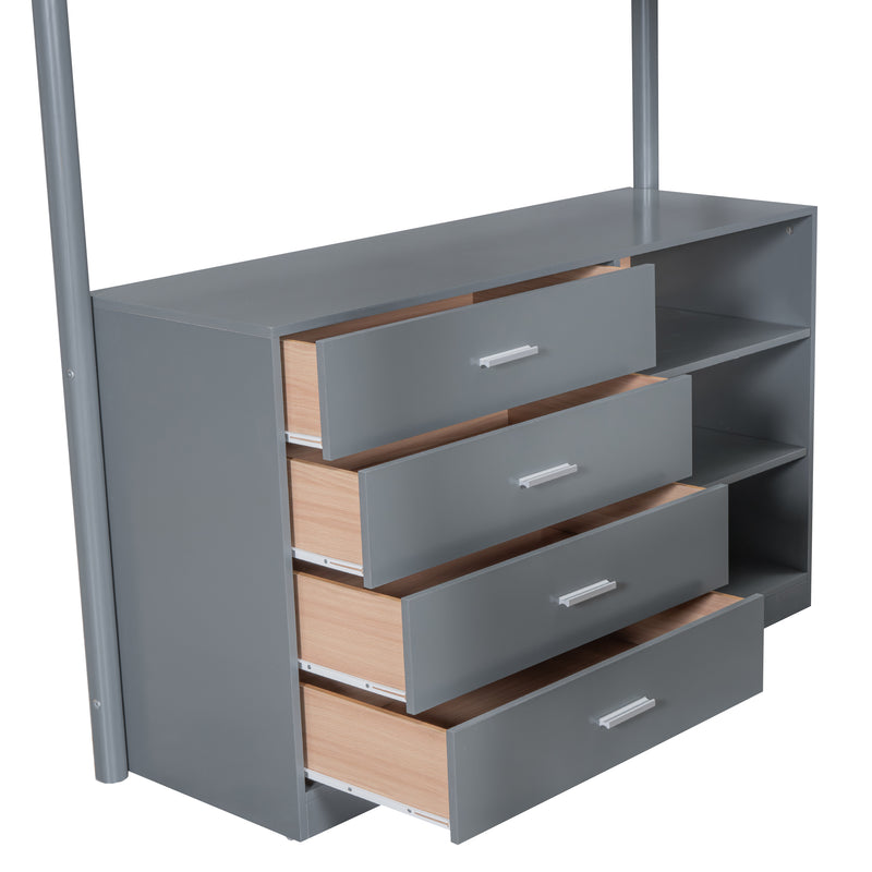 Full Size Teddy FleeceLoft Bed Wood Bed, Gray