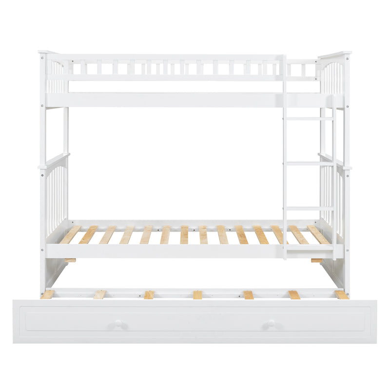 Twin over Twin Bunk Bed with Twin Size Trundle, Convertible Beds, White