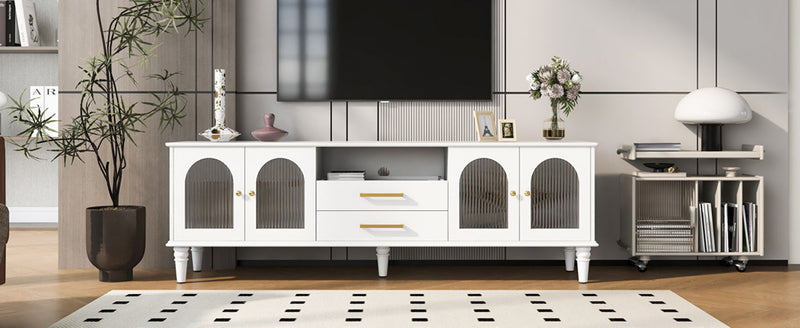 Retro TV Stand With Fluted Glass Doors