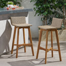 Equinox - Outdoor Barstool With Rattan Wicker Top And X Stretcher Frame (Set of 2)