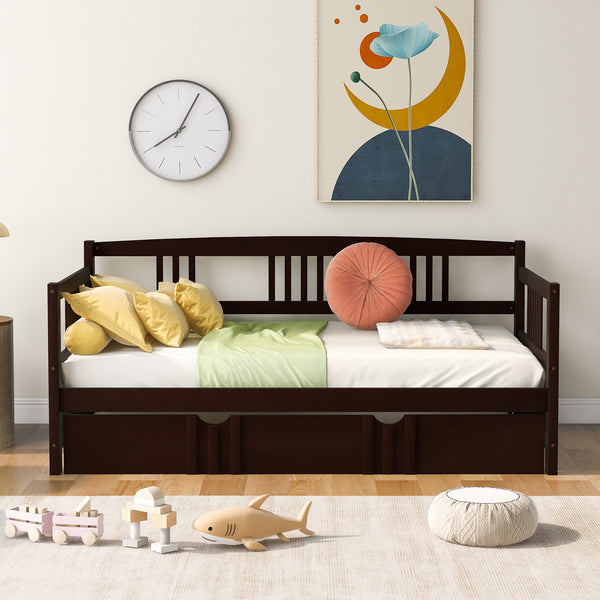 Twin Size Daybed Wood Bed with Twin Size Trundle,Espresso