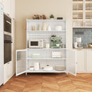 Contemporary Kitchen Pantry Cabinet With Glass Doors, Adjustable Shelves, Steel - Brushed Nickel
