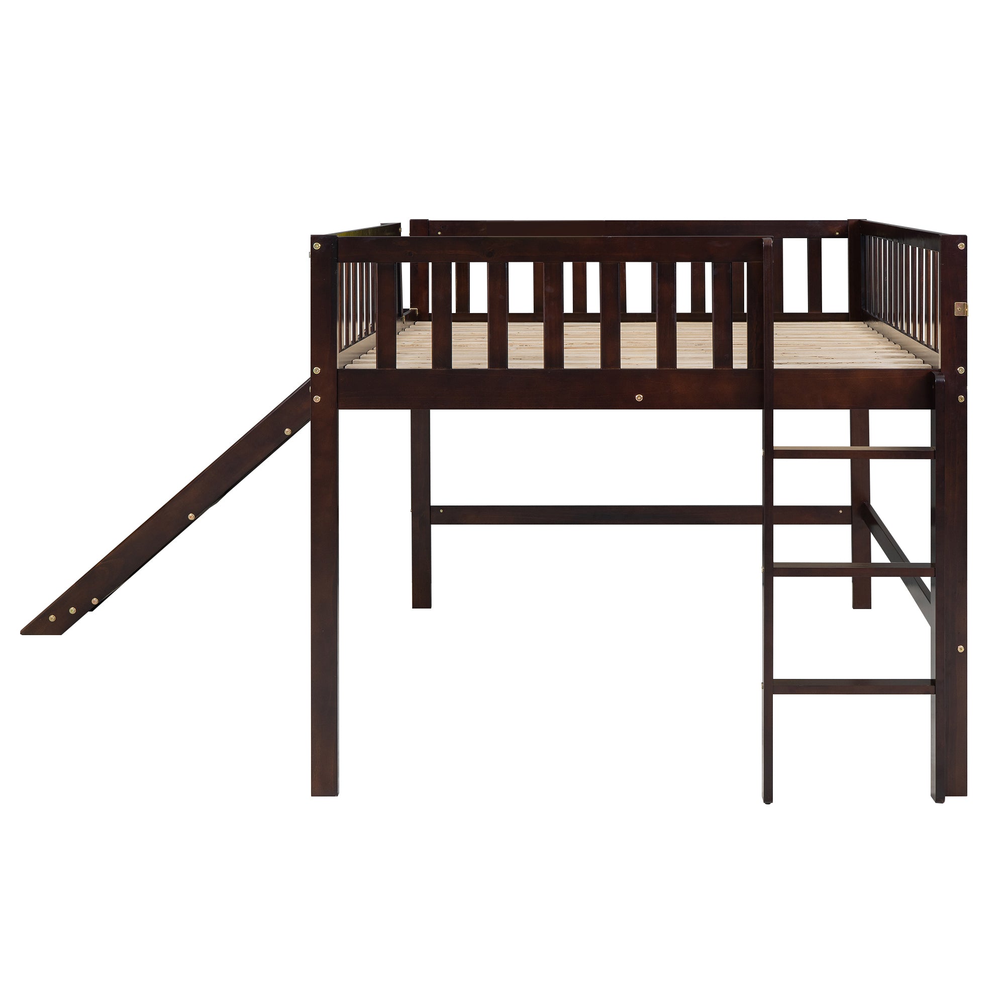 Full Size Low Loft Bed with Ladder and Slide,Espresso - Atlantic Fine Furniture Melbourne FL