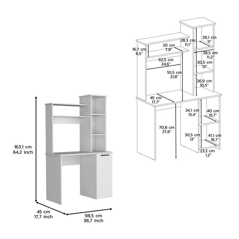 Muncy Computer Desk with Ample Work Surface, Hutch Storage and Single Door Cabinet with 3-Tier Shelves, Black
