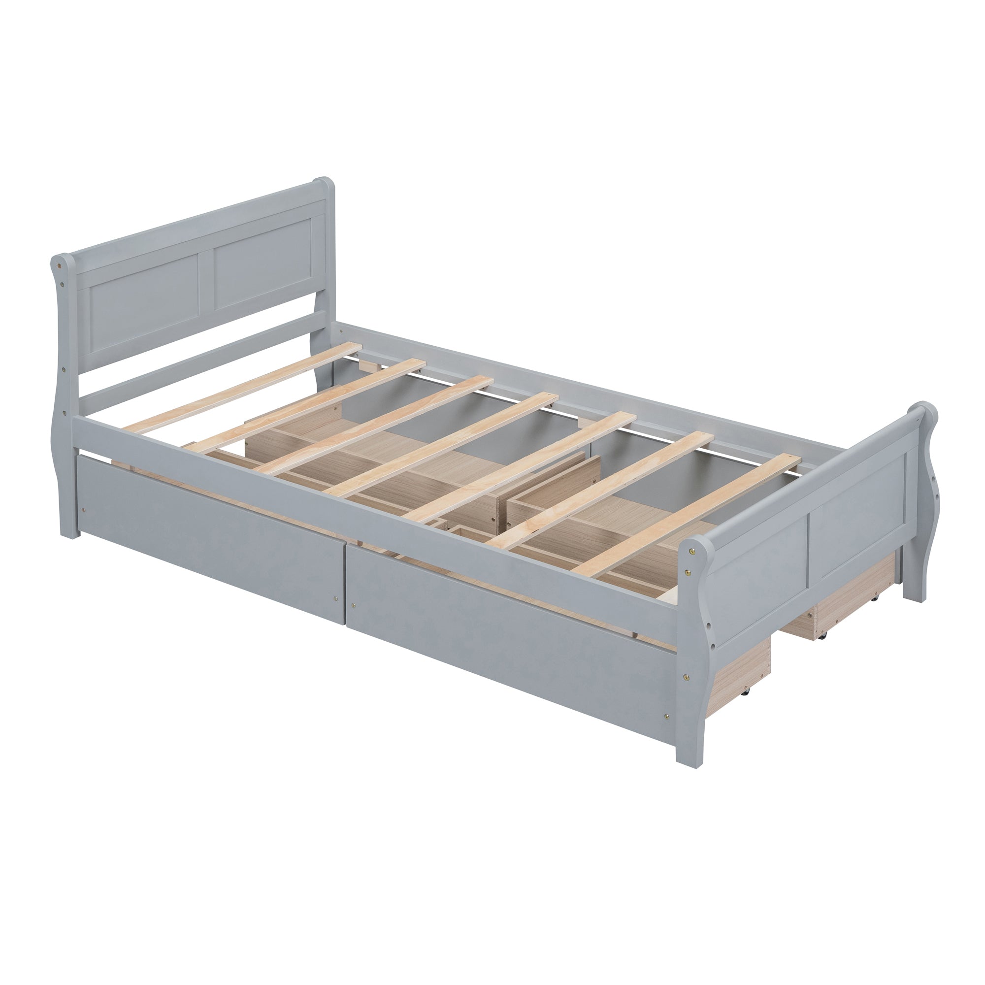 Twin Size Wood Platform Bed with 4 Drawers and Streamlined Headboard & Footboard, Gray - Atlantic Fine Furniture Melbourne FL