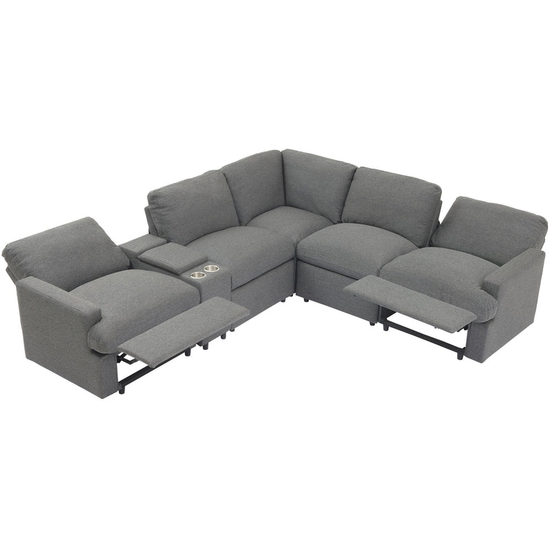 Power Recliner Corner Sofa Home Theater Reclining Sofa Sectional Couches With Storage Box, Cup Holders, USB Ports And Power Socket For Living Room