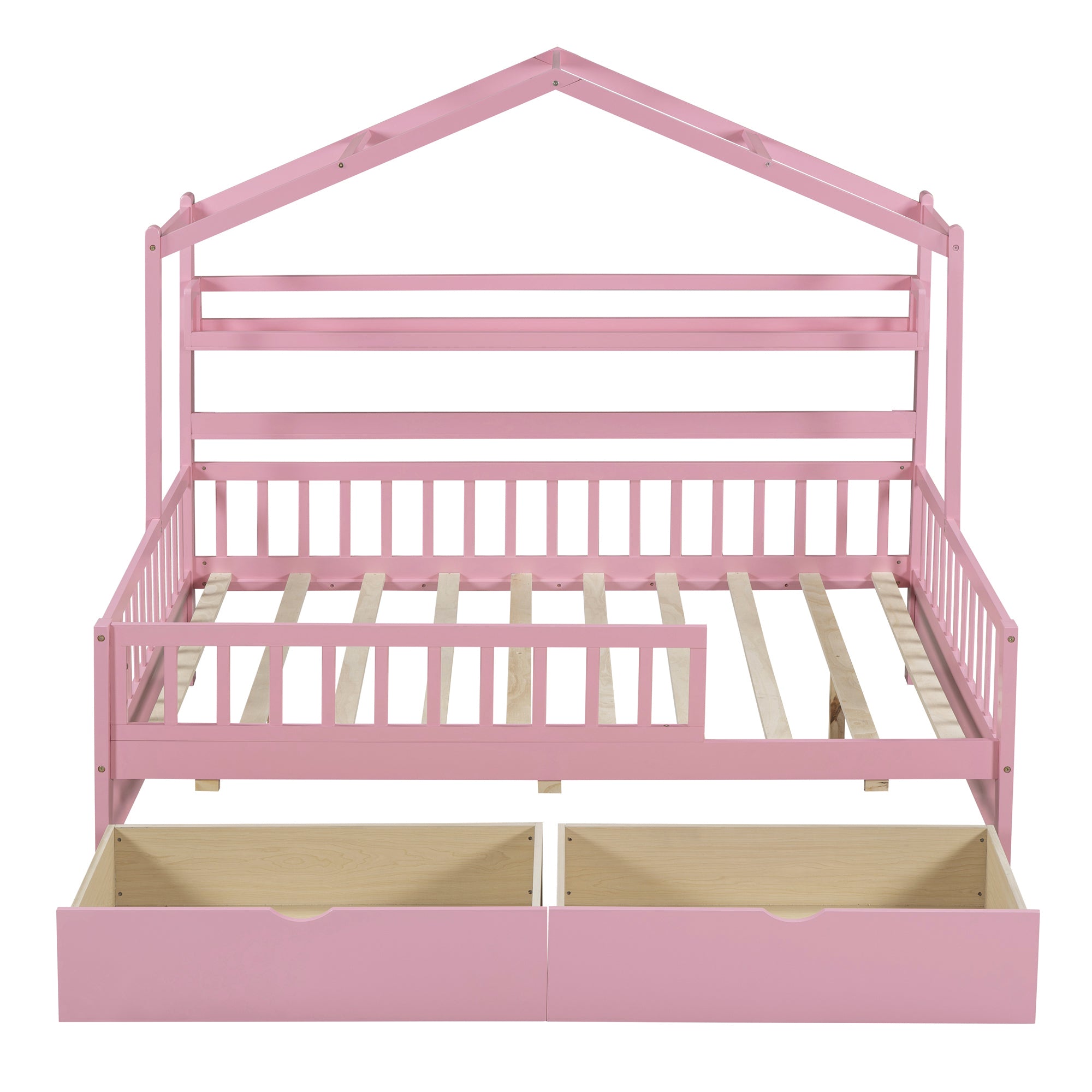 Wooden Full Size House Bed with 2 Drawers,Kids Bed with Storage Shelf, Pink - Atlantic Fine Furniture Melbourne FL