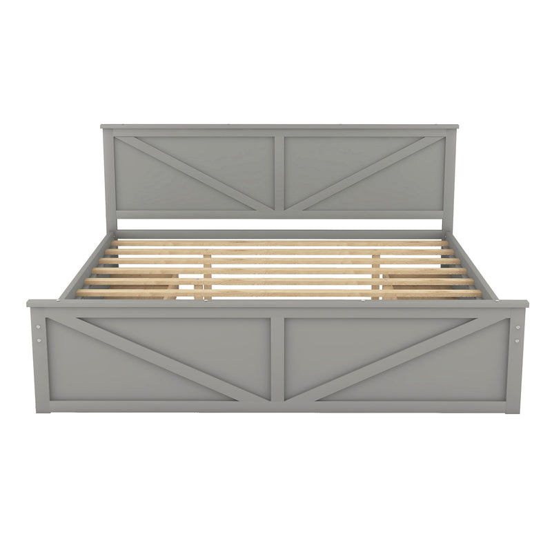 King Size Wooden Platform Bed with Four Storage Drawers and Support Legs, Gray