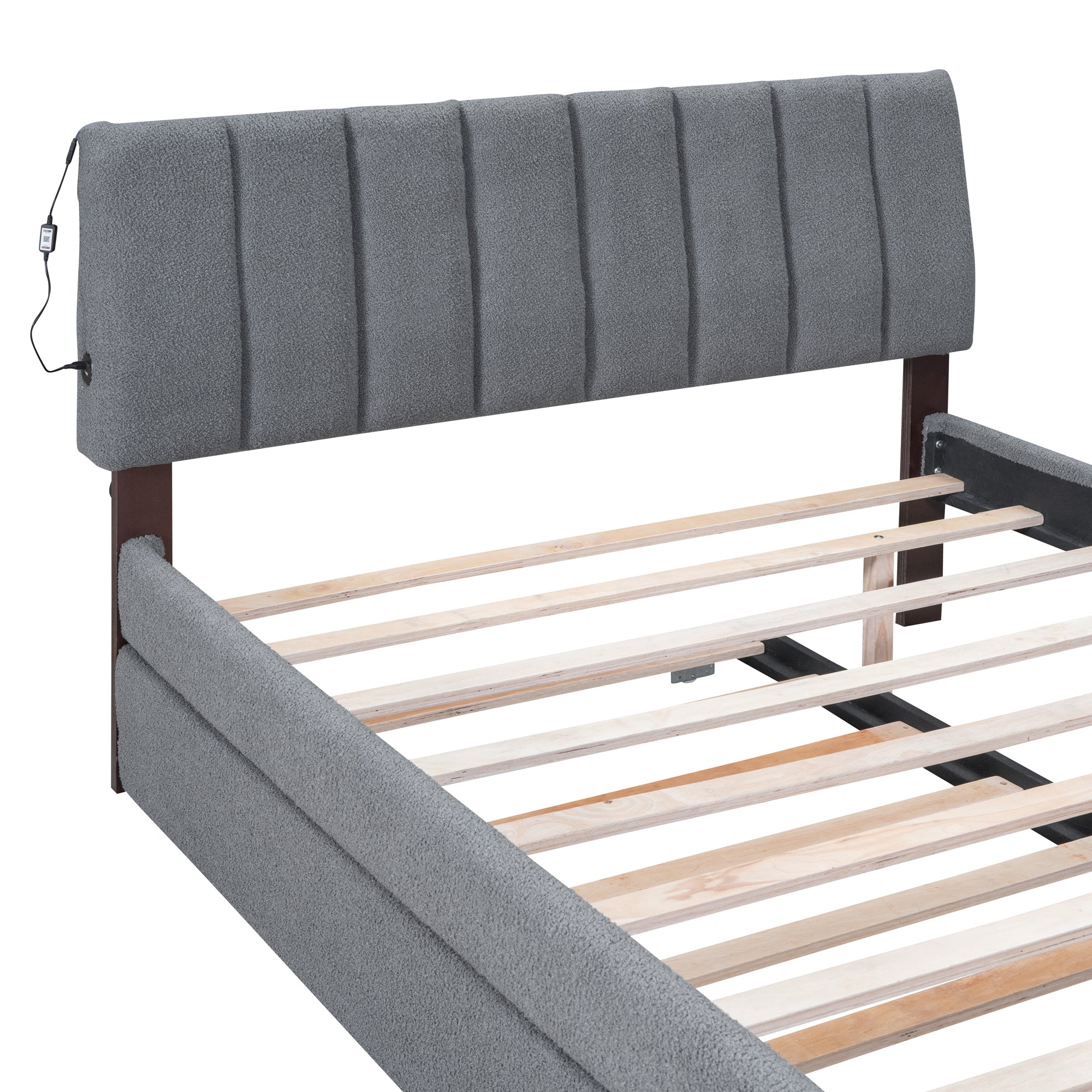 Teddy Fleece Full Size Upholstered Platform Bed with Trundle, Gray - Atlantic Fine Furniture Melbourne FL