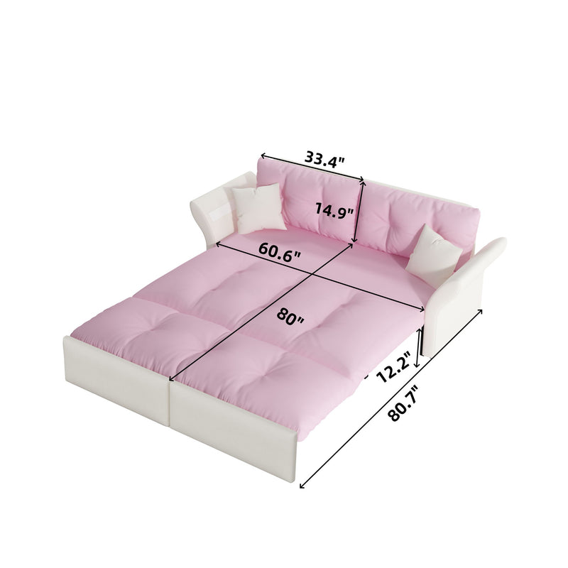 Queen Pull Out Sofa Bed, 3 In 1 Convertible Sleeper Tufted With 2 Soft Pillows