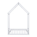 Full Roof-framed Headboard Floor Bed with Headboard Guardrails, without Slats White