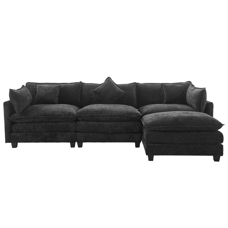 L-Shape Chenille Upholstered Sofa For Living Room Modern Luxury Sofa Couch With Ottoman And 5 Pillows For Living Room