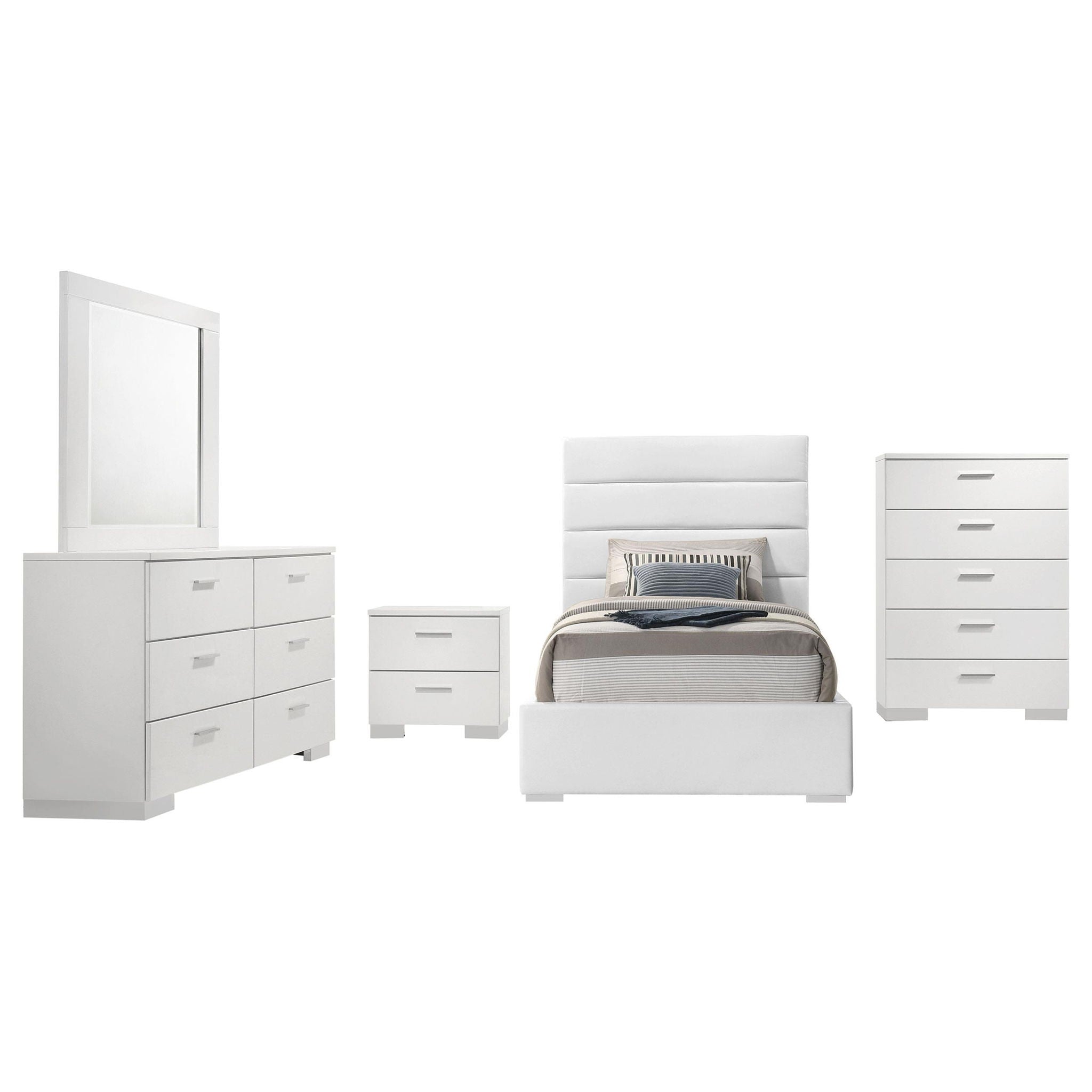 Felicity 5-piece Twin Bedroom Set White High Gloss