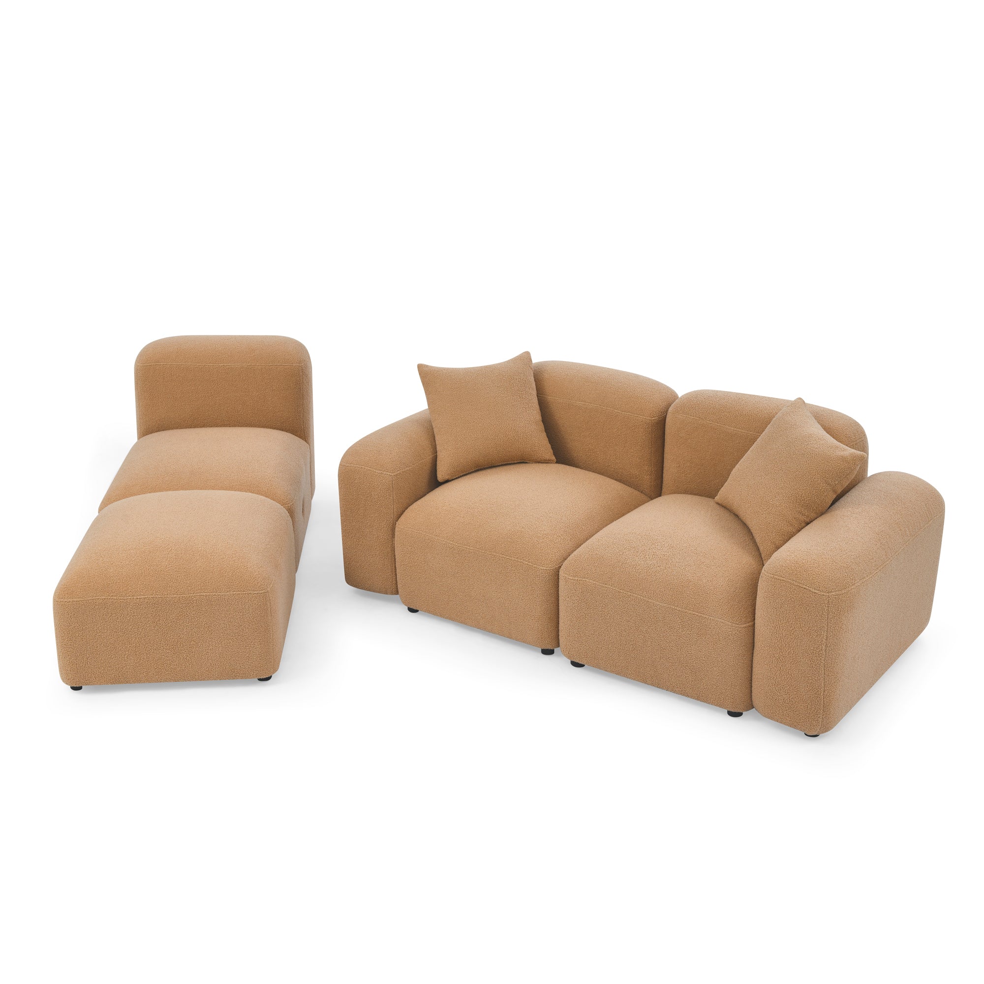 L-Shape Modular Sectional Sofa, DIY Combination,Teddy Fabric,Camel