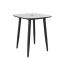 Modern Outdoor Bar Table, Rounded Square Sintered Stone Top With Umbrella Hole, Rust Free Frame, Weatherproof - Ember Black / White