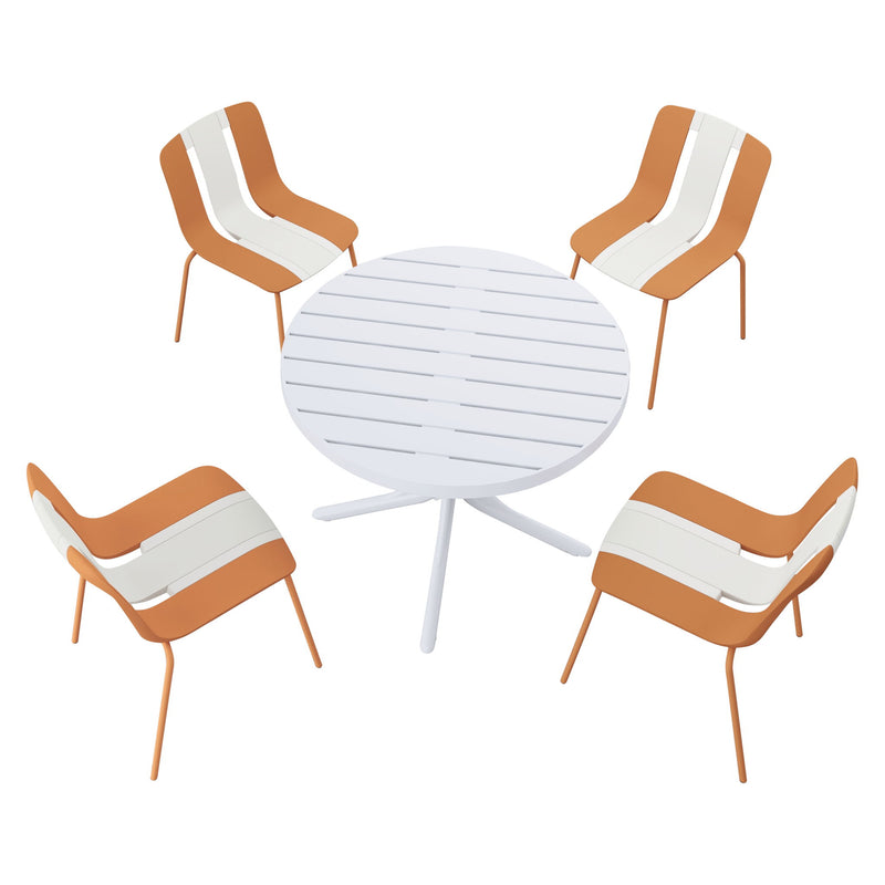 4 Piece Set Of Modern Striped Color Blocking Single Chairs With Round Table