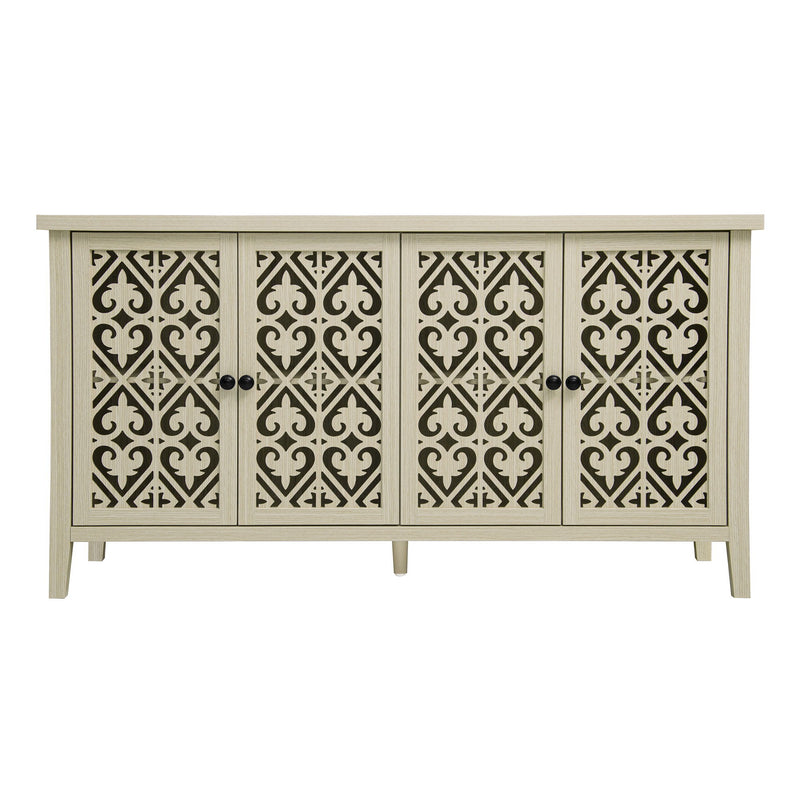 Hollowed Out Cabinet With 4 Doors, American Furniture, Suitable For Bedroom, Living Room, Study - Natural