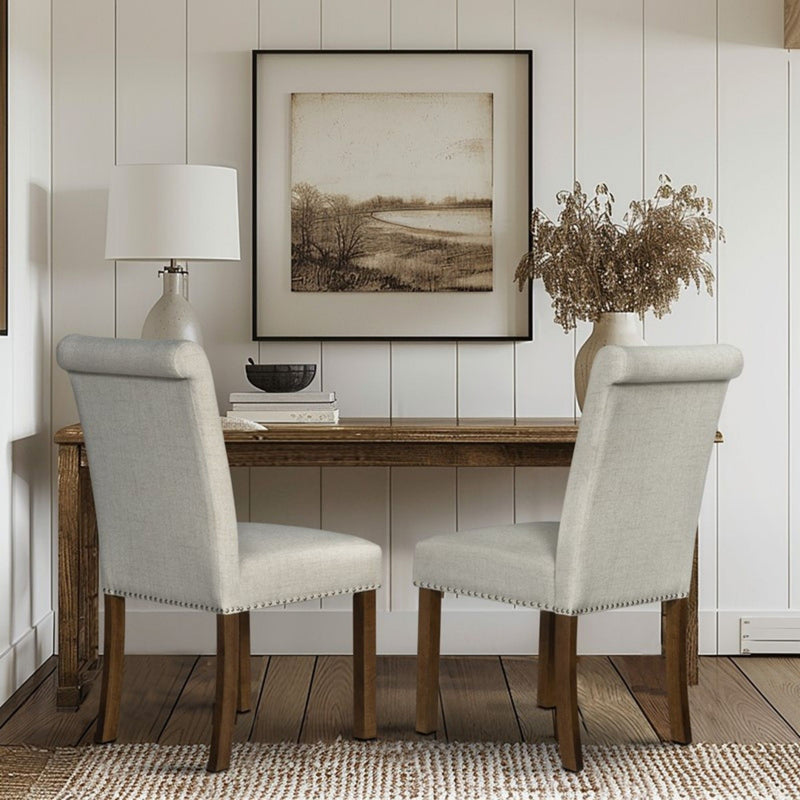 Dining Chair With Nailhead Trim (Set of 2) - Beige