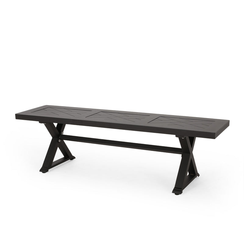 Modern Aluminum Outdoor Dining Bench With X Base