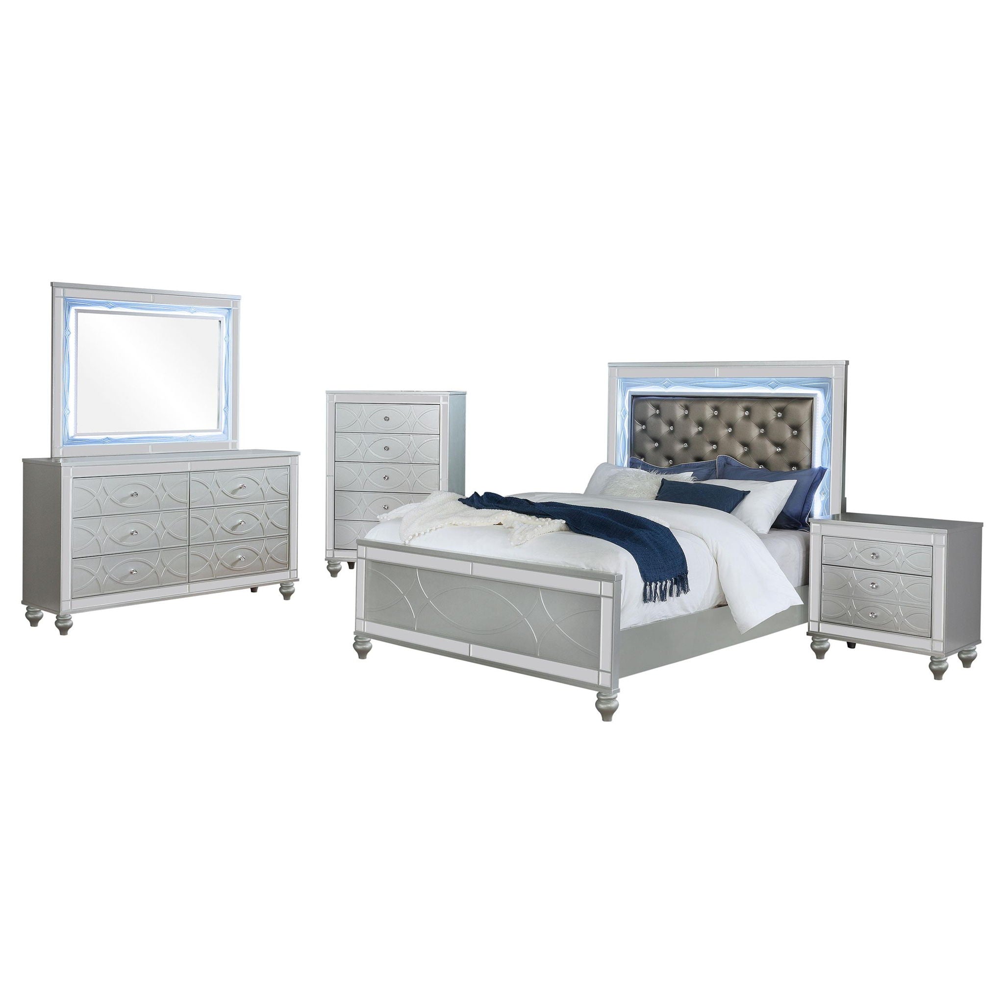 Gunnison 5-piece California King Bedroom Set Silver Metallic