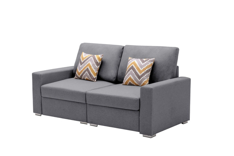 Nolan - Linen Fabric Loveseat With Pillows And Interchangeable Legs