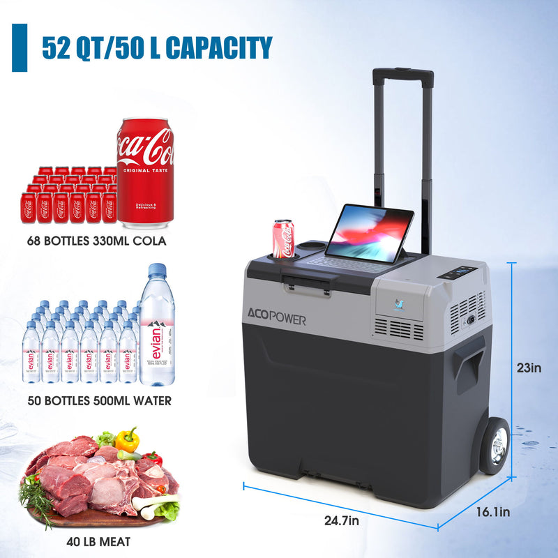 Car Freezer Portable Refrigerator Freezer With App Control And 6'' Off-Road Wheels, 12V, 45W Cooler Freezer, Low Noice