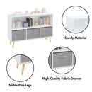 Kids Bookcase With Collapsible Fabric Drawers, Children's Book Display, Toy Storage Cabinet Organizer - White / Gray