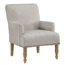 Alice - Upholstered Arm Chair With Pecan Legs And Antique Brass Nailheads - Beige