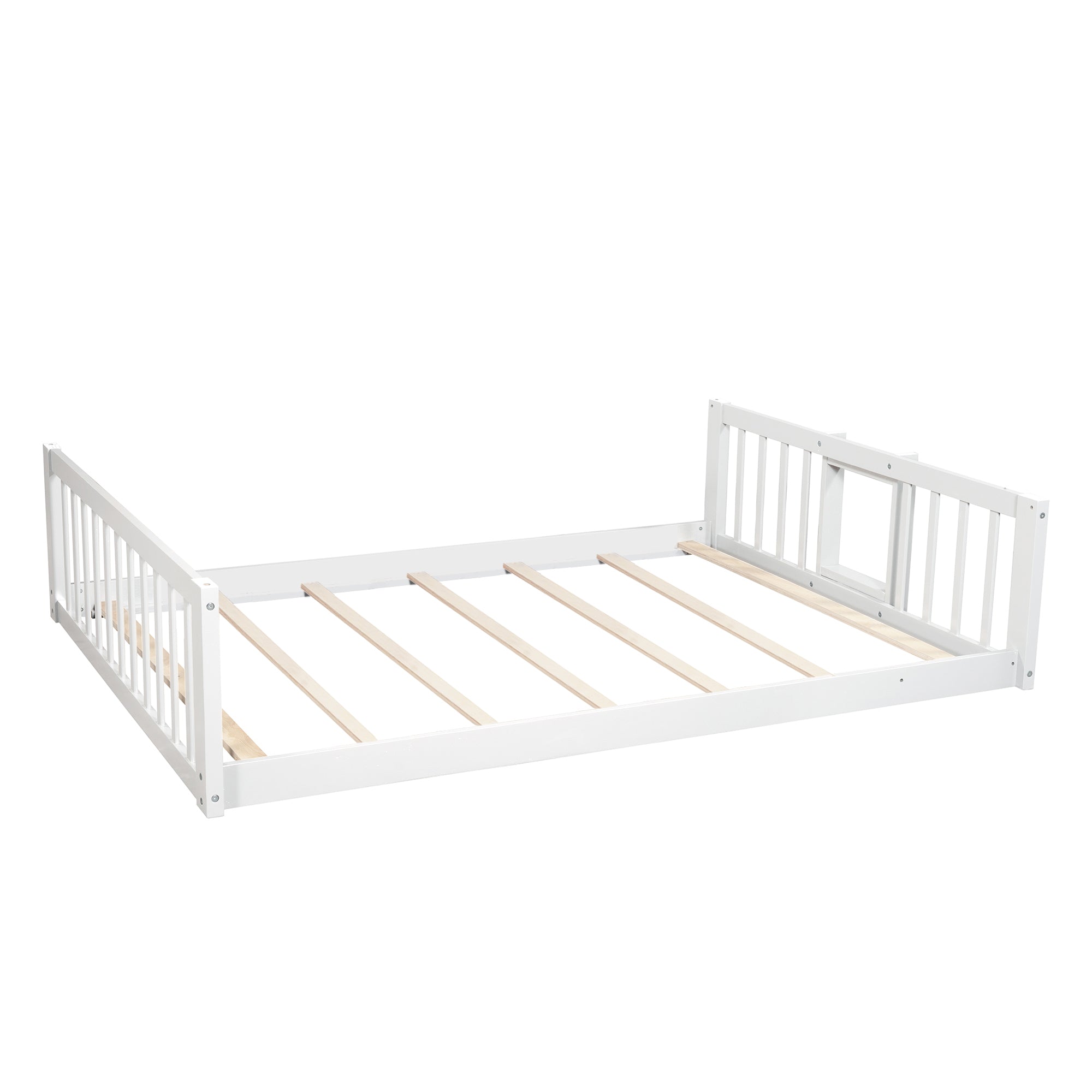 Full-Over-Full-Over-Full Triple Bed with Built-in Ladder and Slide , Triple Bunk Bed with Guardrails, White(OLD SKU :LP000052AAK)