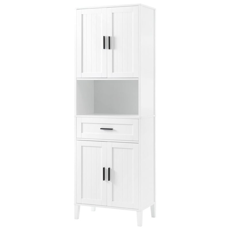 Tall Bathroom Cabinet With Drawer And Adjustable Shelves - White