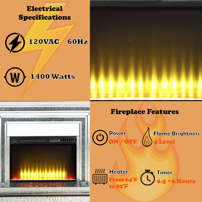 Noralie - Fireplace - Mirrored - Wood - 35"