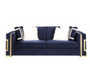 Virrux - Sofa With 6 Pillows - Blue Velvet & Gold