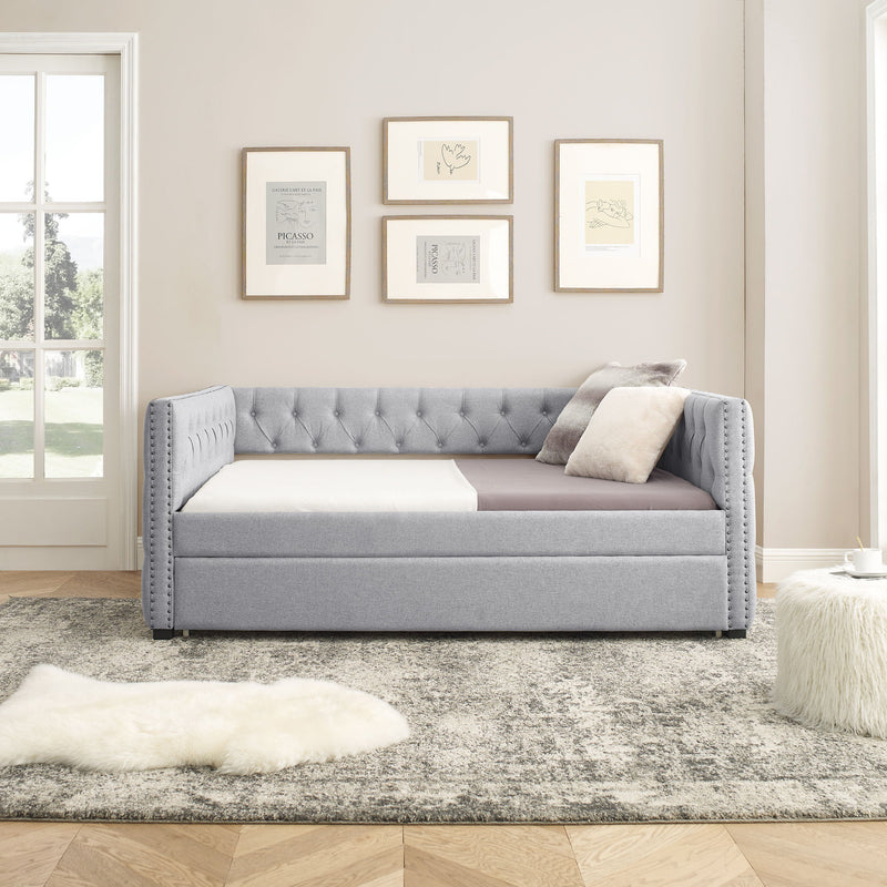 Inspired Upholstered Daybed With Trundle, Button Tufted