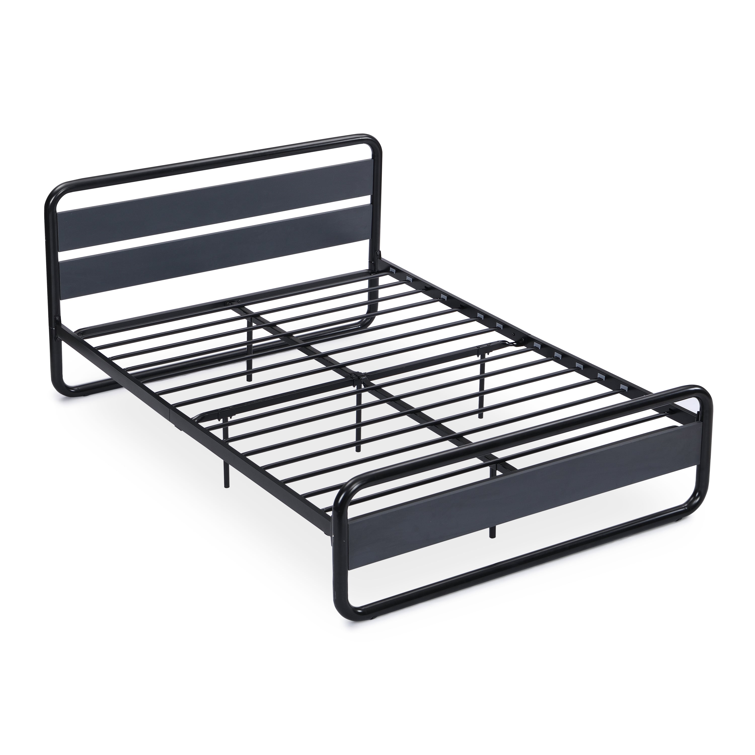 Industrial Platform Queen Bed Frame/Mattress Foundation with Rustic Headboard and Footboard, Strong Steel Slat Support, No Box Spring Needed, Noise Free, Easy Assembly - Atlantic Fine Furniture Melbourne FL