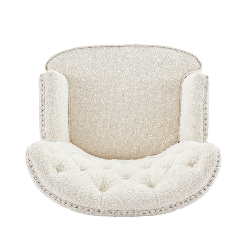 Vintage Style Club Chair, Granular Plush Fabric, Rubber Wood Legs - Almond