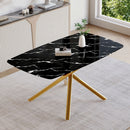Luxurious Marble Patterned Dining Table With Metal Fork Legs