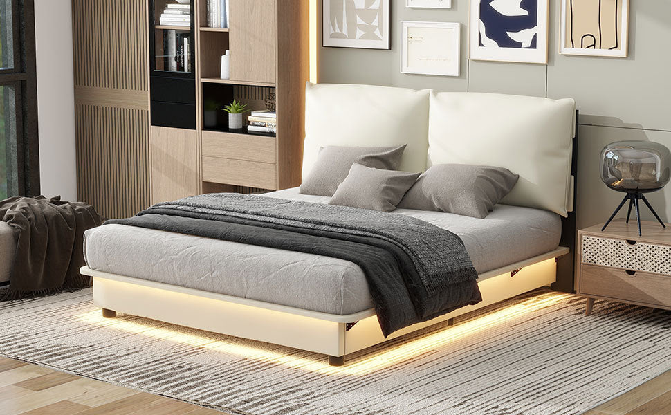 Queen Size Upholstered Platform Bed with Sensor Light and Ergonomic Design Backrests, White - Atlantic Fine Furniture Melbourne FL