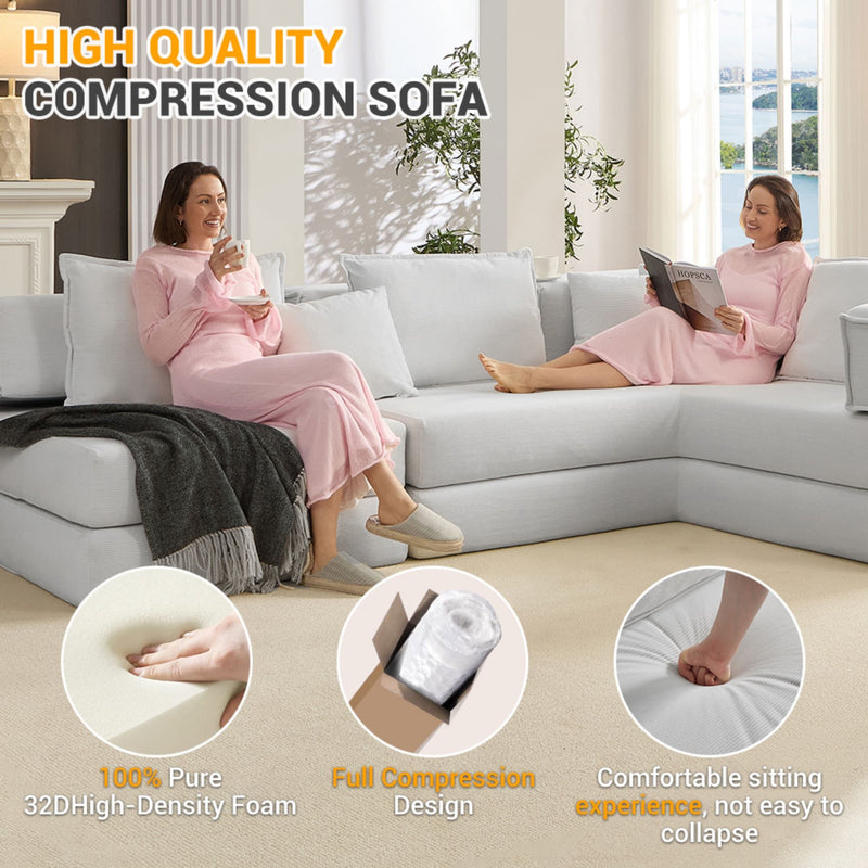 Modular L Shaped Floor Living Room Sofa Set With 6 Pillows