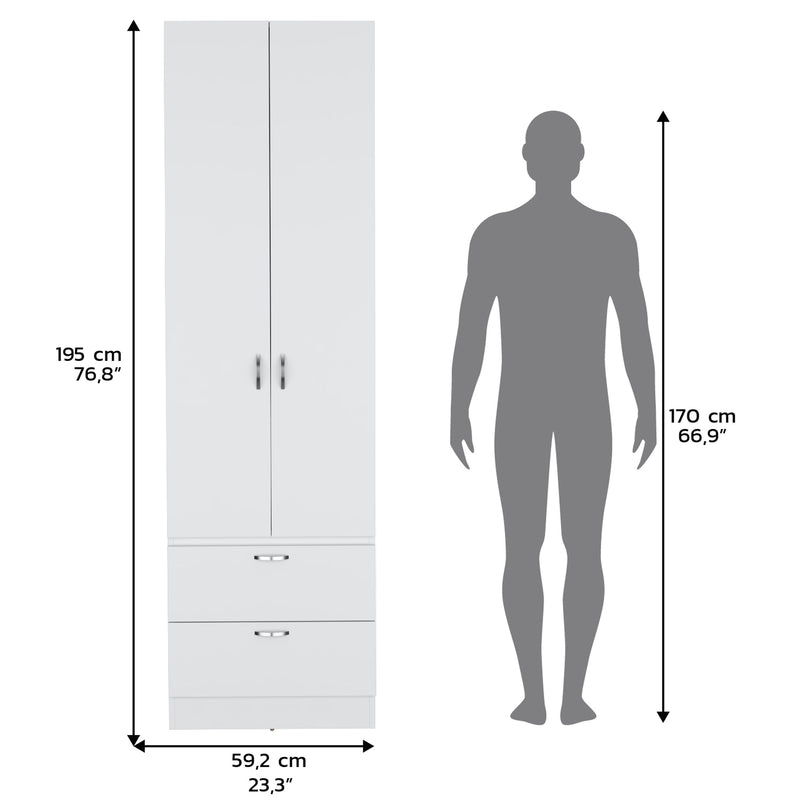 Armoire Organiser, Two Shelves, Rod, Double Door Cabinet Armoire