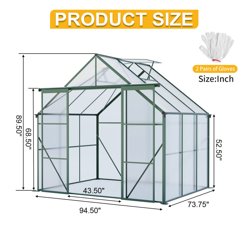 Double Door Polycarbonate Greenhouse Raised Base And Anchor Aluminum Heavy Duty Walk In Greenhouses For Outdoor Backyard In All Season