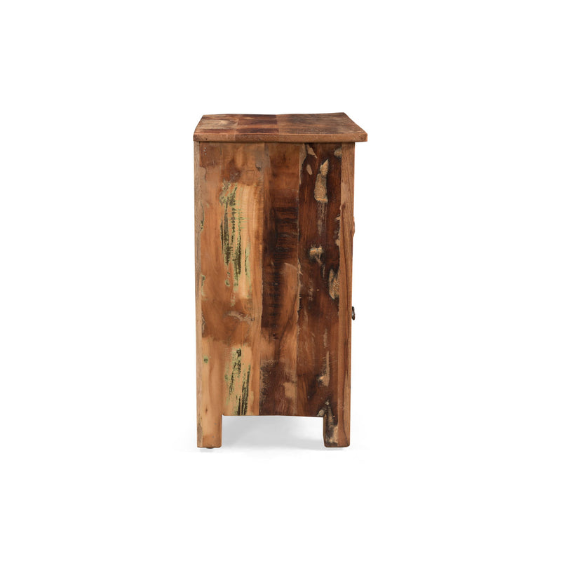Recycled Wood Side Table With Drawer And Door - Natural