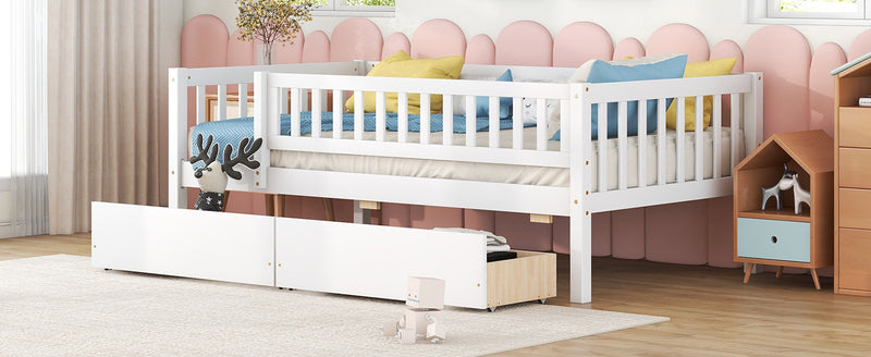 Twin Size Daybed Wood Bed with Two Drawers , White