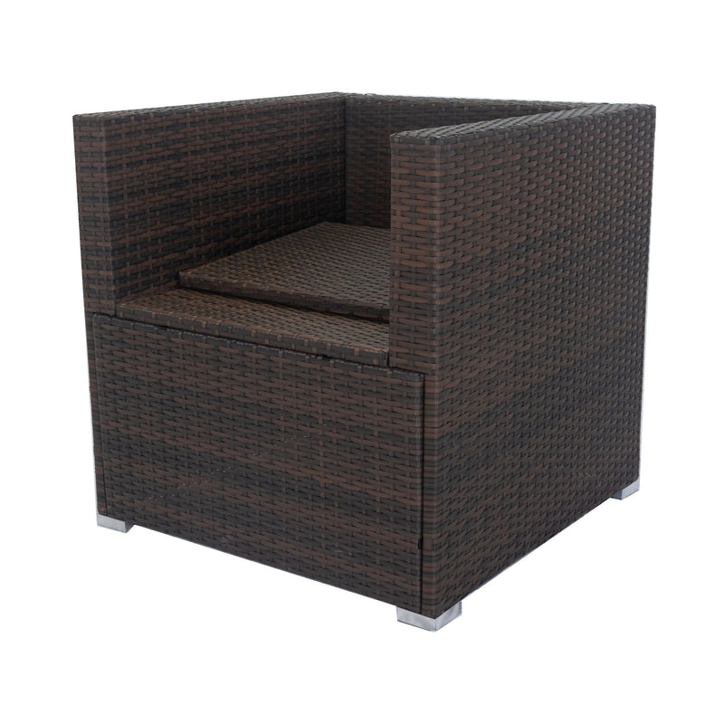 11 Piece Patio Wicker Conversation Set, 10 Seater Patio Sectional Set With 3 Storage Box Under Seat - Brown / White