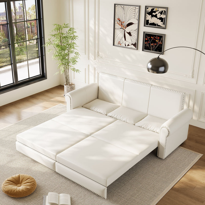 3 In 1 Convertible Sleeper Sofa With Nailhead Trim & Rolled Arm
