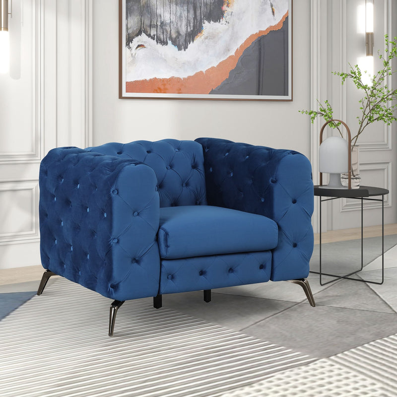 Velvet Upholstered Accent Sofa, Modern Single Sofa Chair With Button Tufted Back, Modern Single Couch For Living Room, Bedroom, Or Small Space