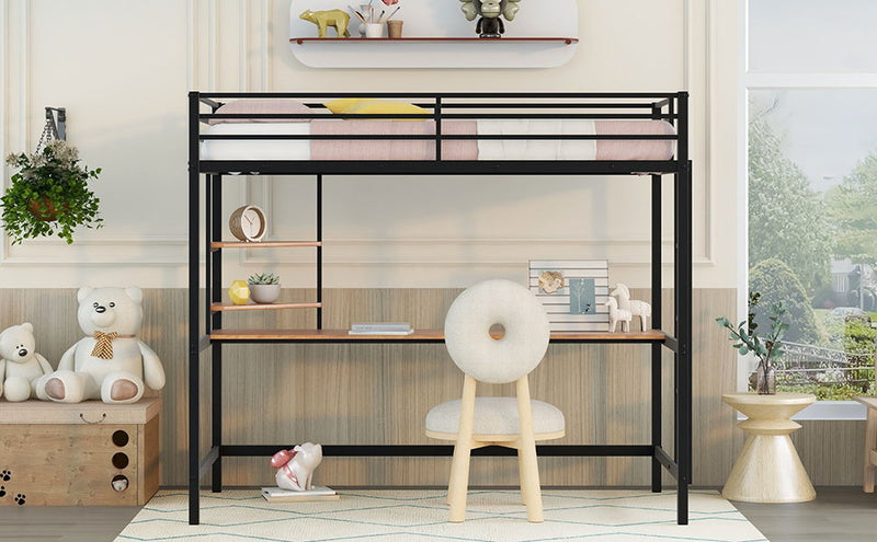 Twin Loft Bed With Desk And Shelve - Black