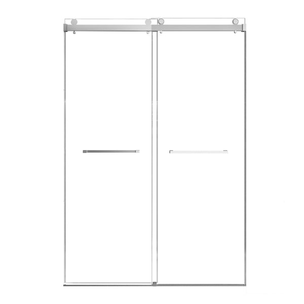 Frameless Double Sliding Soft Close Bathtub Shower Door, 5 / 16" Clear Nano Coated Tempered Glass And 304 Stainless Steel Handle - Brushed Nickel