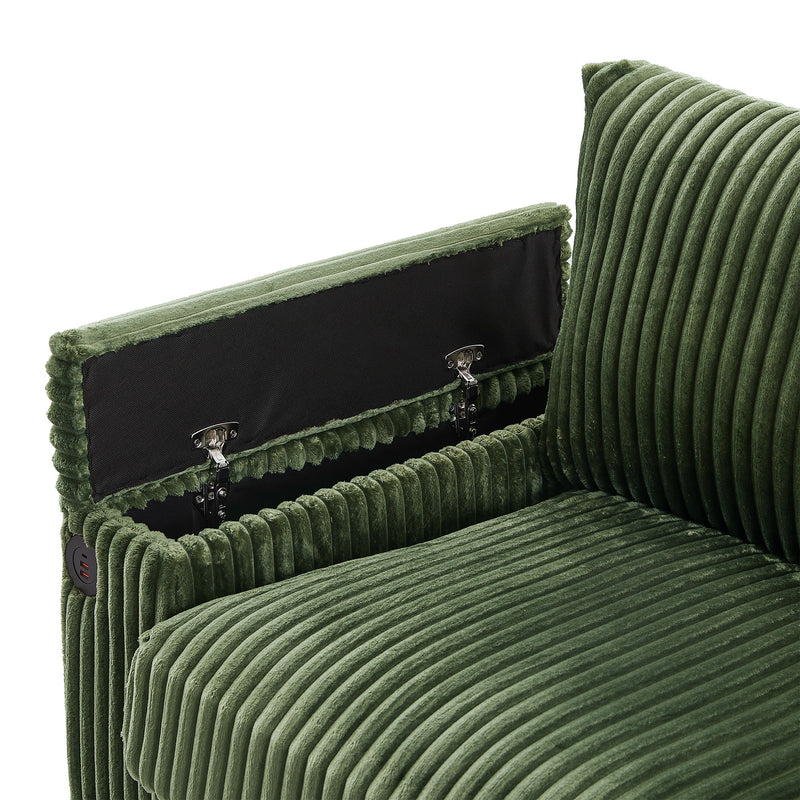 Modern 4 Seater Corduroy Sofa Couch With USB Ports And Hidden Storage