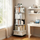 Rotating Bookshelf With Wheels And Drawer, 360° Spinning Design, Space Saving Storage