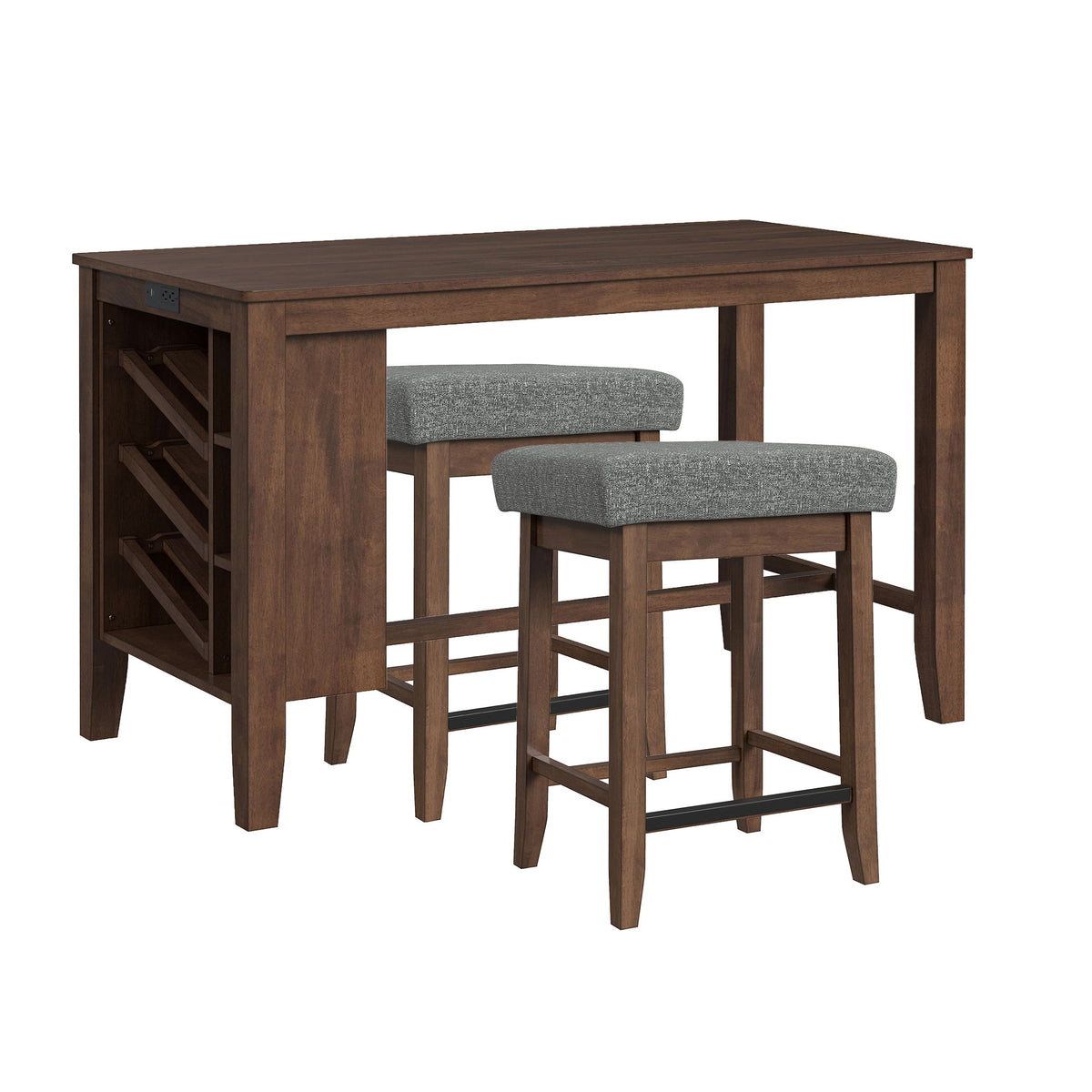 Santa Barbara Kitchen Island & 2 Counter Stools With Fabric in Walnut / Dark Gray by Elements International